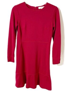 Ann Taylor LOFT Raspberry Jersey Knit Long Sleeve Ruffle Hem Dress Size 2 Petite
